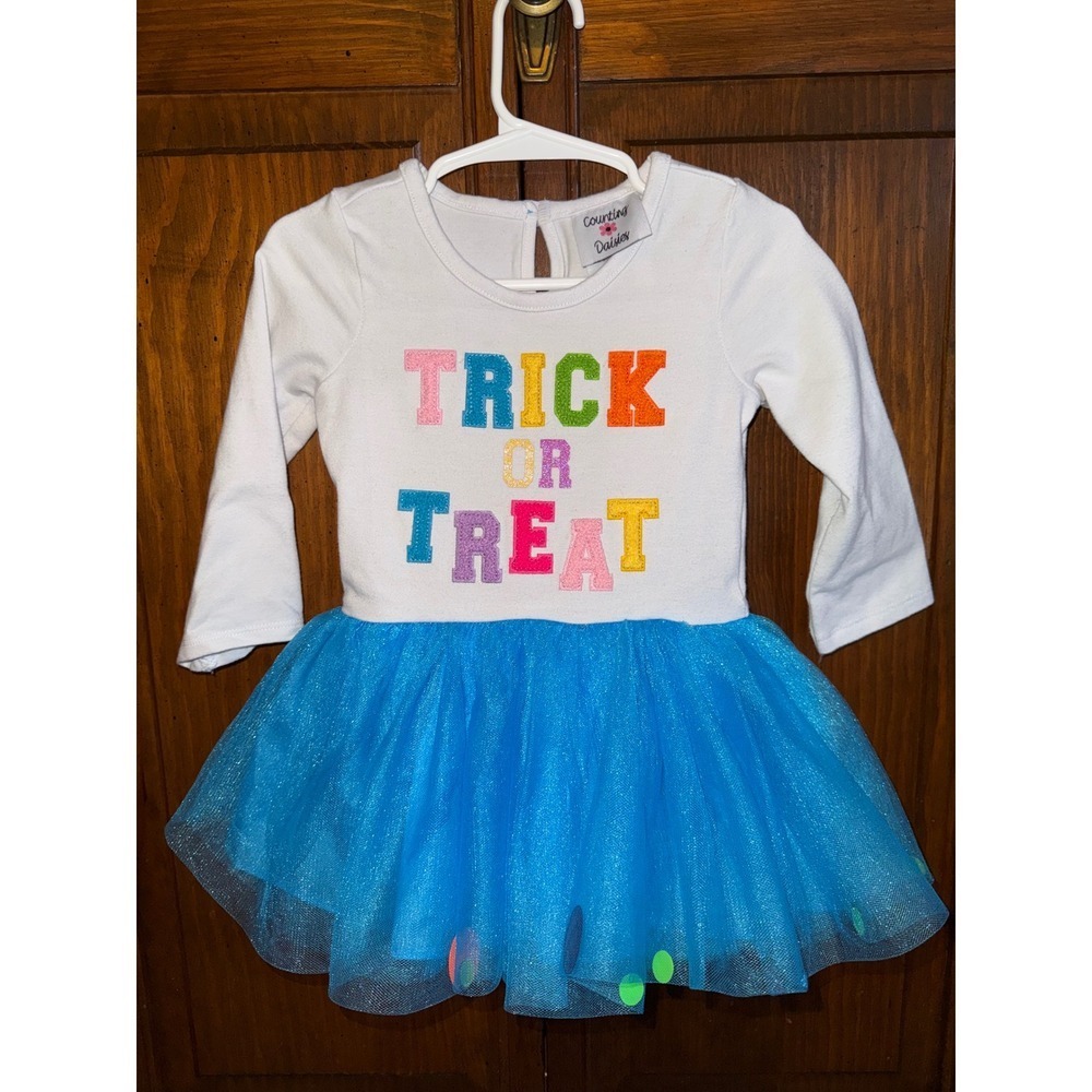 Counting Daisies Girls Toddler 2T Trick Or Treat Tutu Dress Set Turquoise White